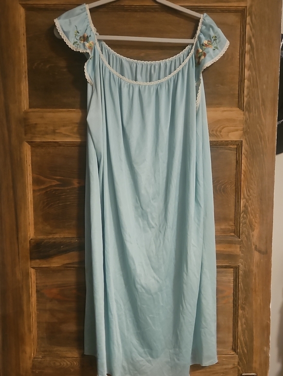 Vintage Other - Vintage Light Blue Off-Shoulder Embroidered Nightgown